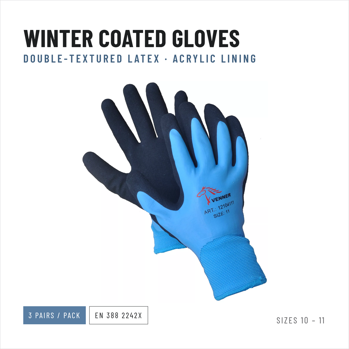 Winter Work Gloves, Double Dipped Latex, Waterproof to EN 511