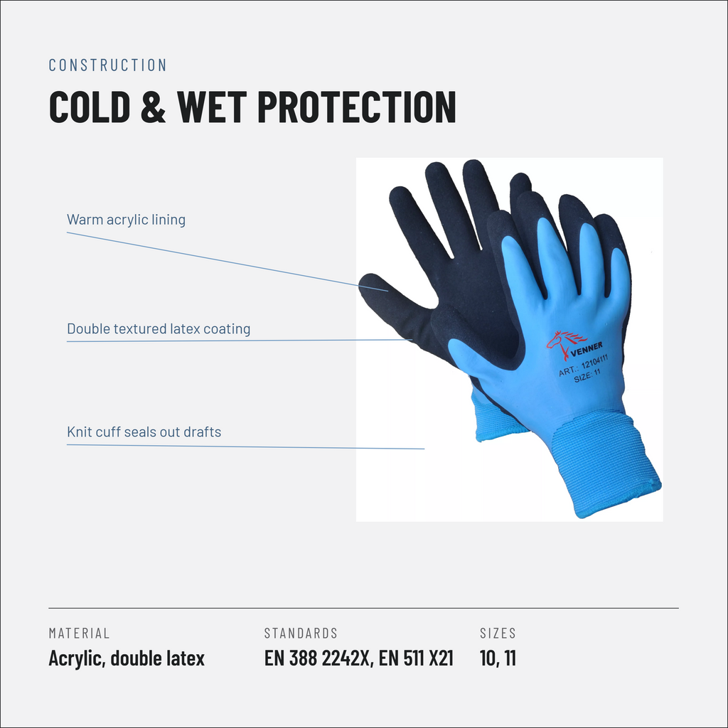 Winter Work Gloves, Double Dipped Latex, Waterproof to EN 511