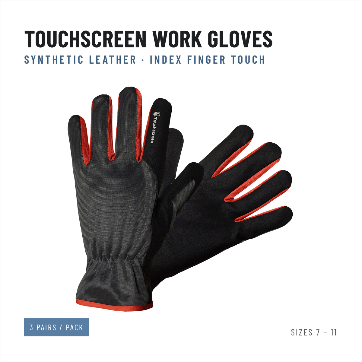 Touchscreen Work Gloves, Synthetic Leather Palm