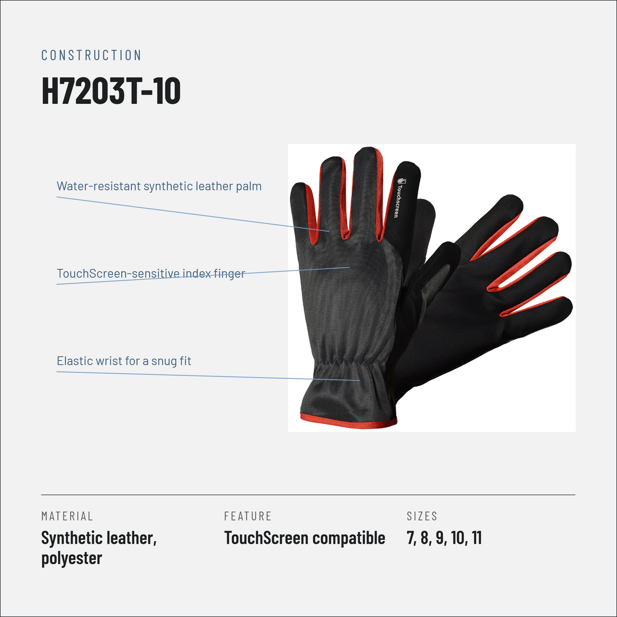 Touchscreen Work Gloves, Synthetic Leather Palm