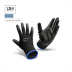 PU Coated Work Gloves, Black Nylon, Packs of 10 Pairs