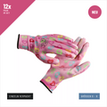 Patterned Garden Gloves, Pink PU Coated, Packs of 12 Pairs