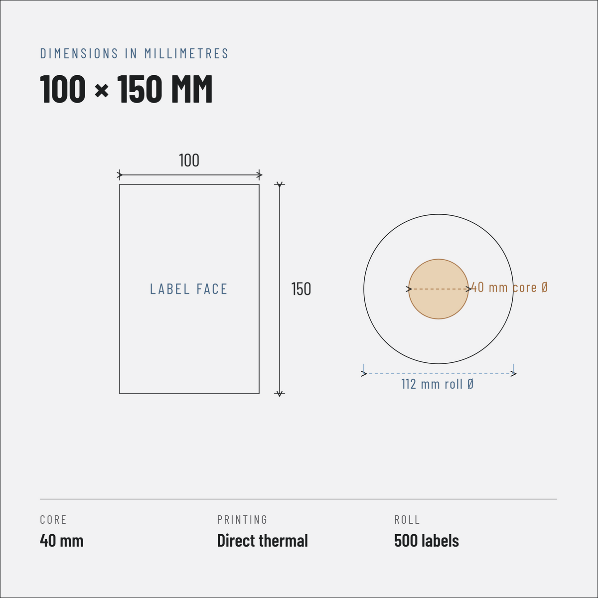 Standard Direct Thermal Shipping Labels 100 x 150 mm, Rolls of 500