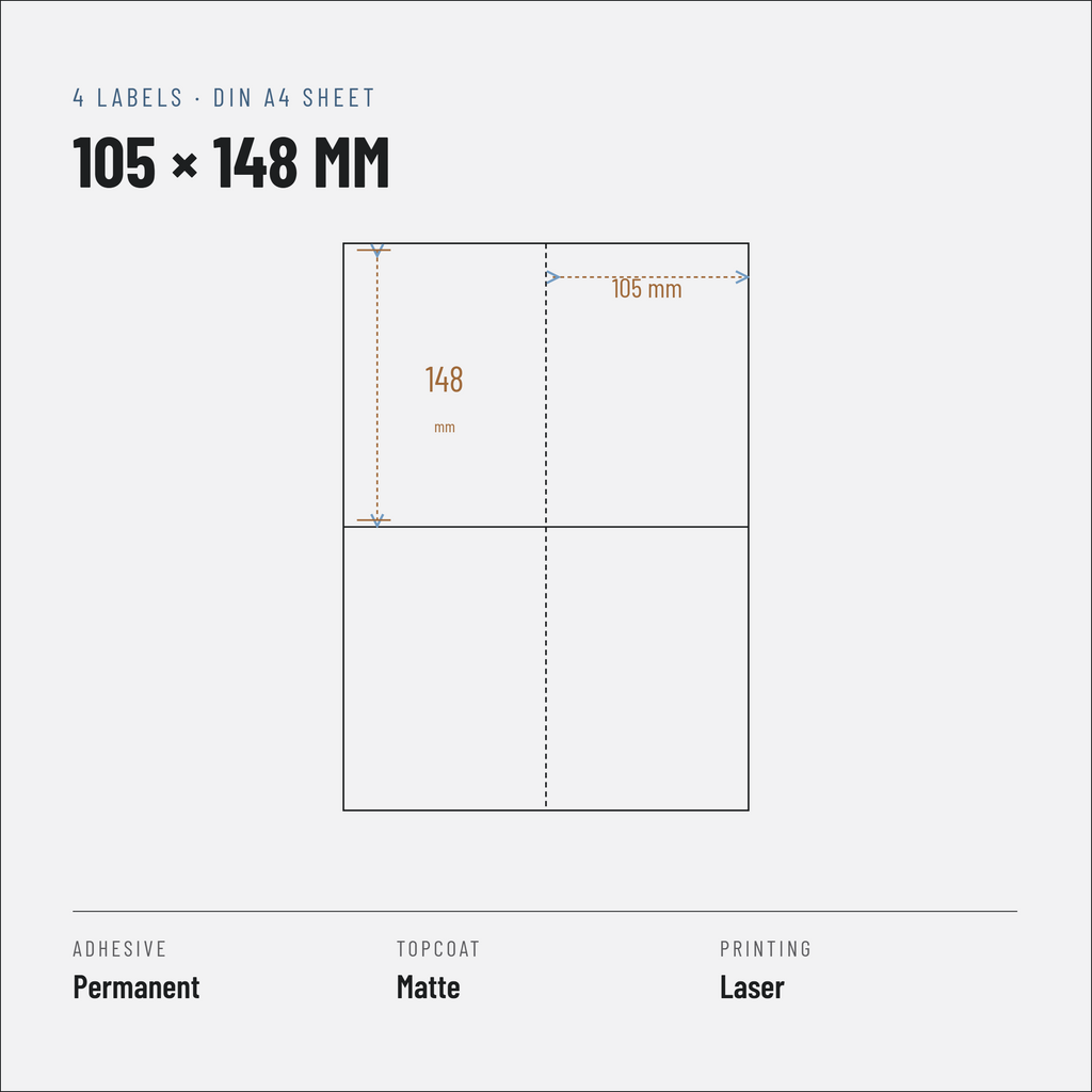 A4 Laser Shipping Labels 105 x 148 mm, 4 per Sheet