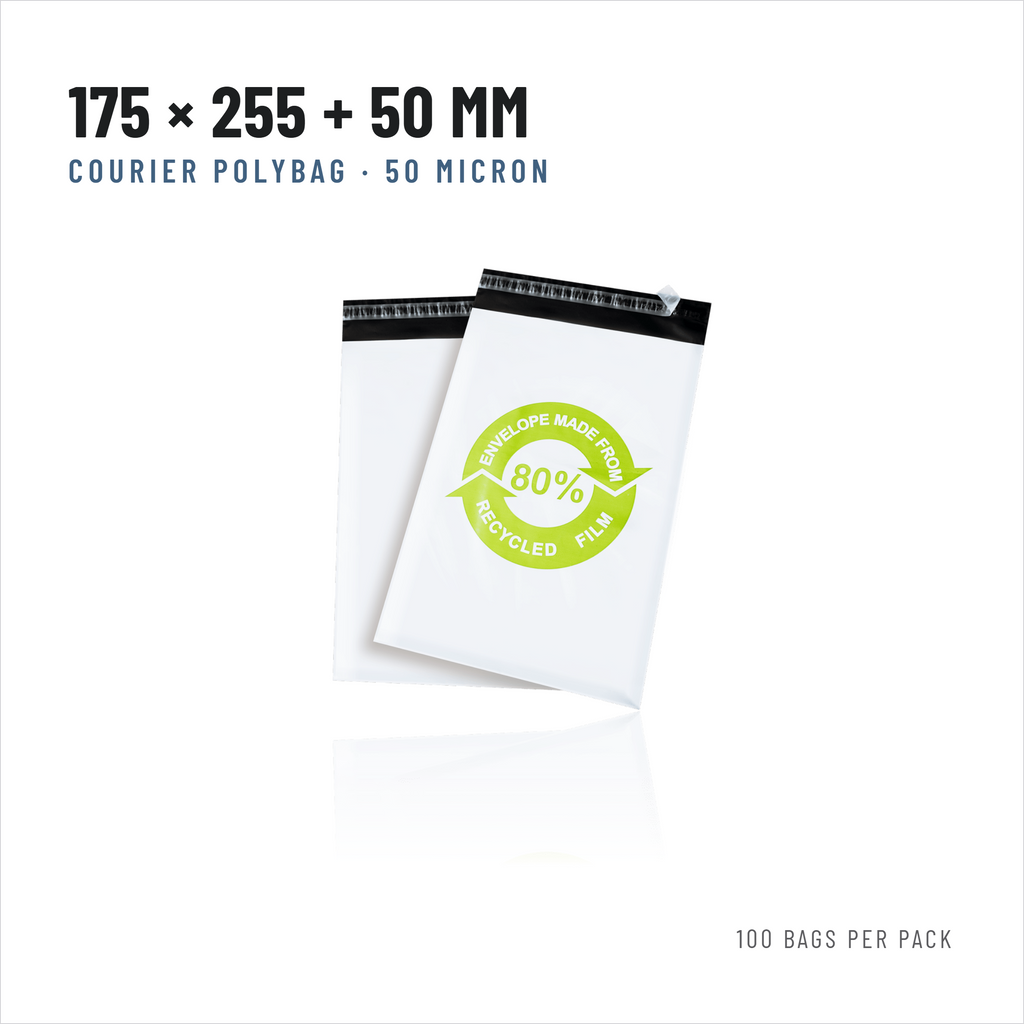 Courier Polybags 175 x 255 + 50 mm, White, 50 Micron