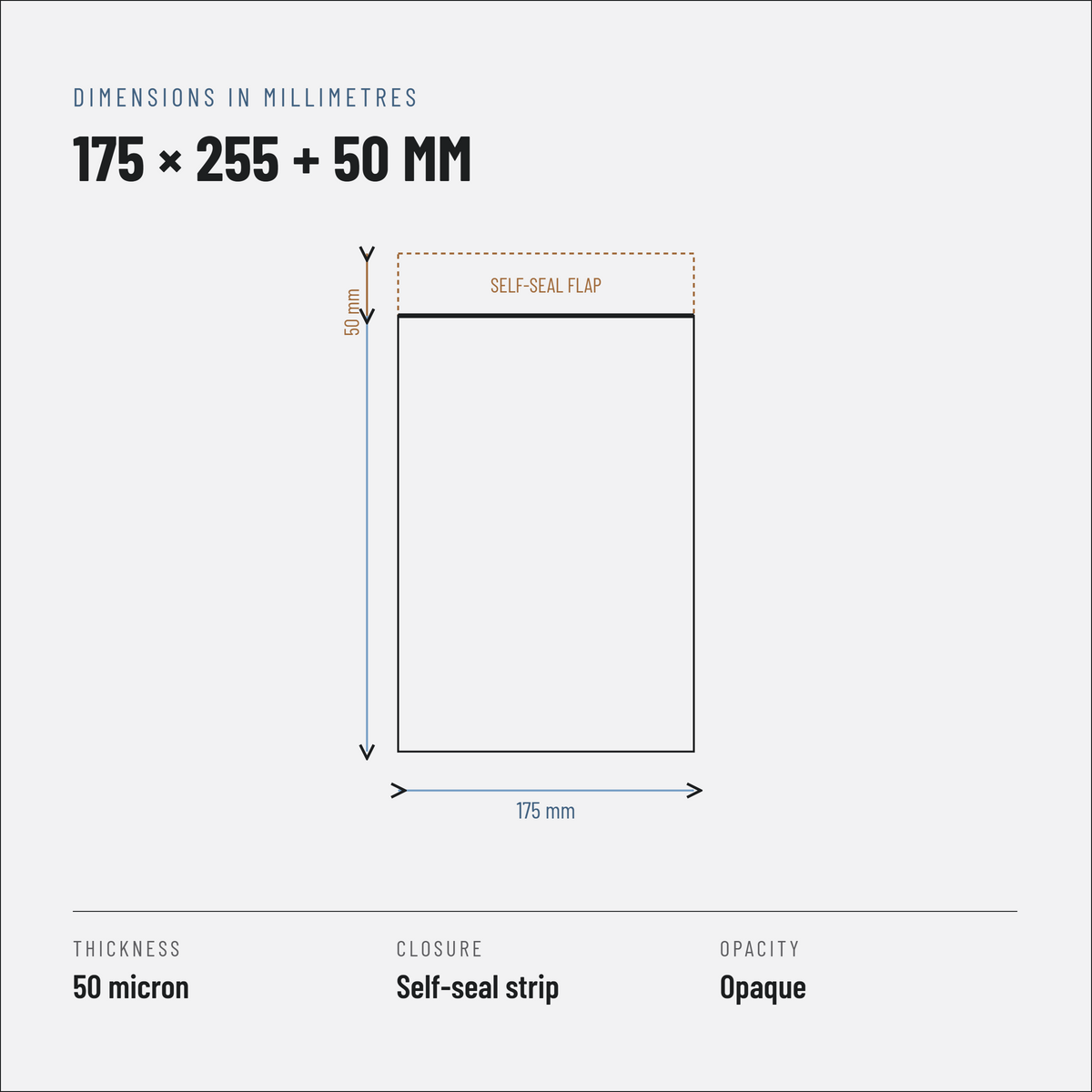 Courier Polybags 175 x 255 + 50 mm, White, 50 Micron