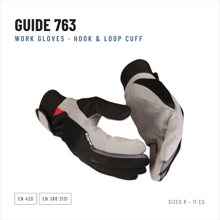 Guide 763 Work Gloves, Synthetic Leather, Hook and Loop Cuff