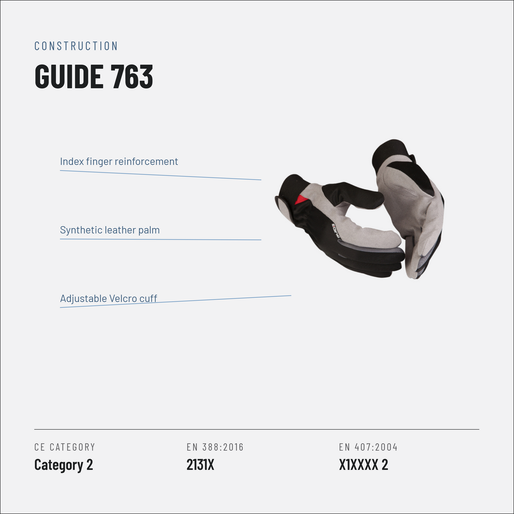 Guide 763 Work Gloves, Synthetic Leather, Hook and Loop Cuff