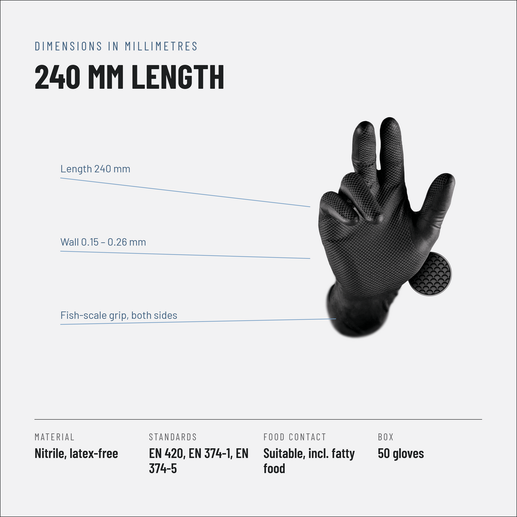 Grippaz 246 Textured Nitrile Gloves, Black, Boxes of 50