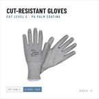 Cut Resistant Work Gloves, PU Palm, Packs of 12 Pairs