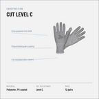 Cut Resistant Work Gloves, PU Palm, Packs of 12 Pairs
