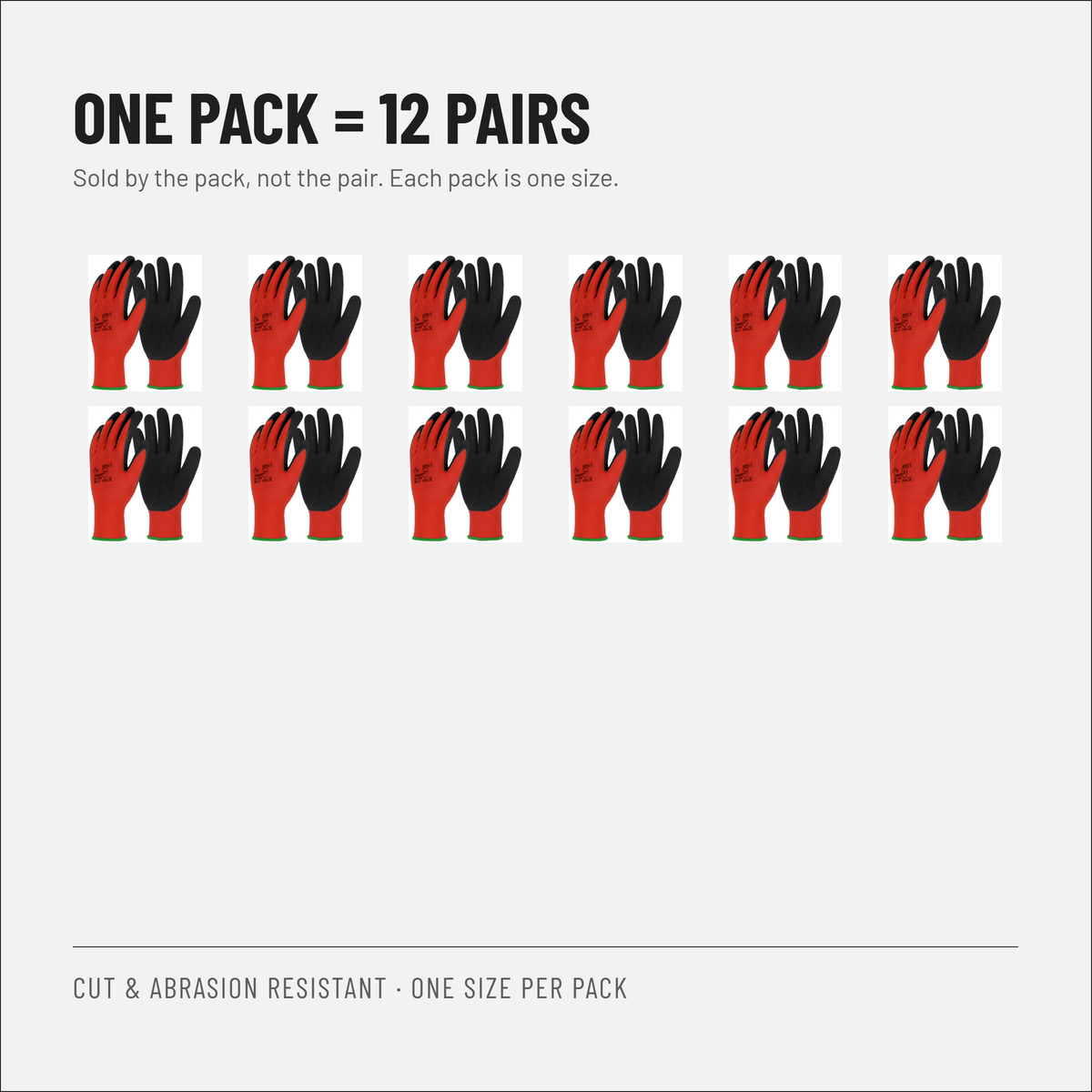Latex Coated Work Gloves, Red and Black, EN 388 3131X, Packs of 12 Pairs