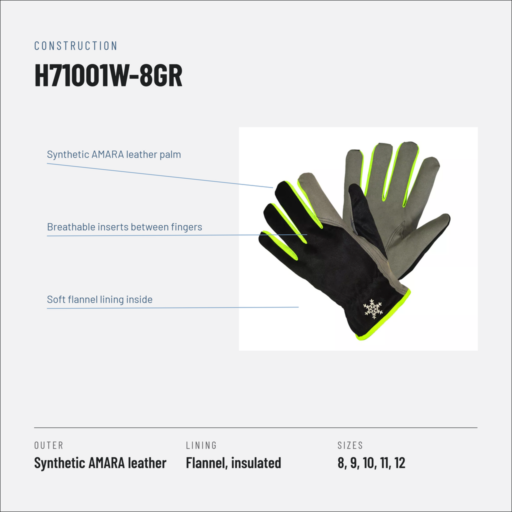 Lined Winter Work Gloves, Synthetic Leather with Flannel Lining