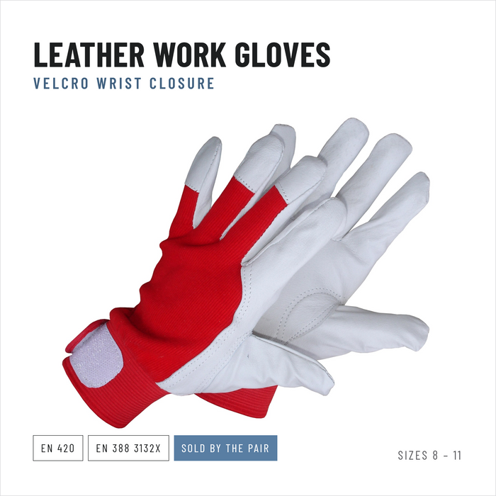 Goatskin Leather Work Gloves, EN 388 3132X, Packs of 12 Pairs