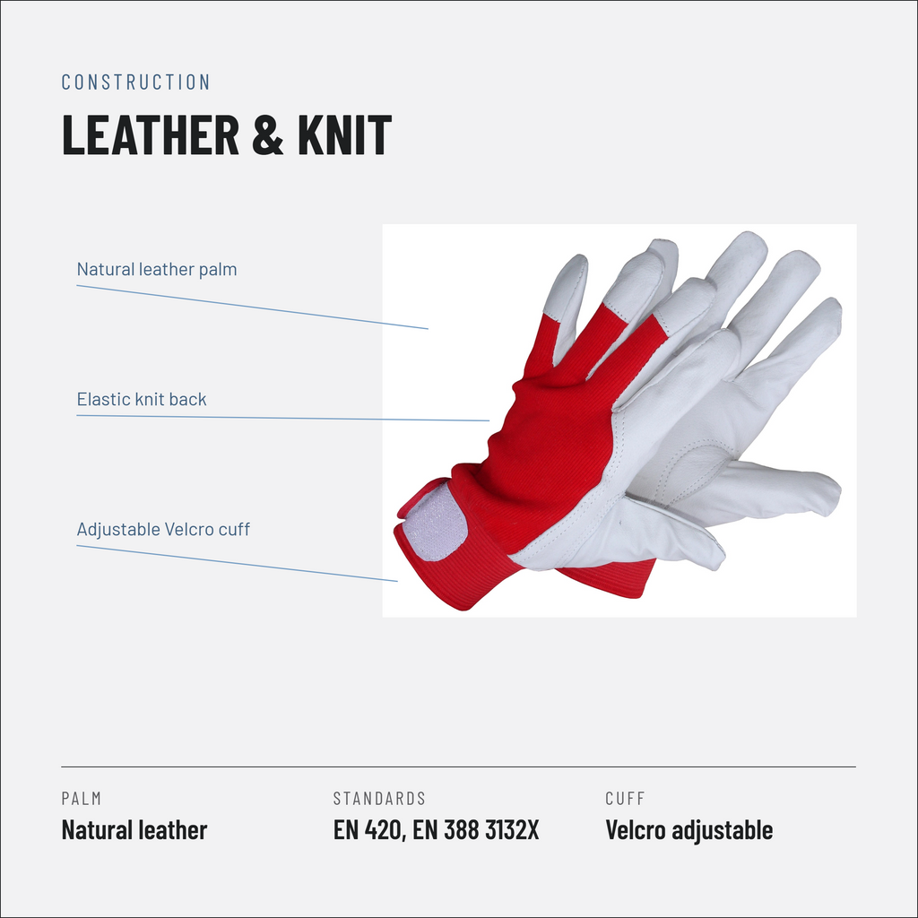 Goatskin Leather Work Gloves, EN 388 3132X, Packs of 12 Pairs