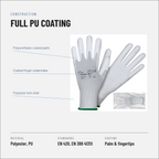 PU Coated Work Gloves, White, EN 388 4131X, Packs of 12 Pairs