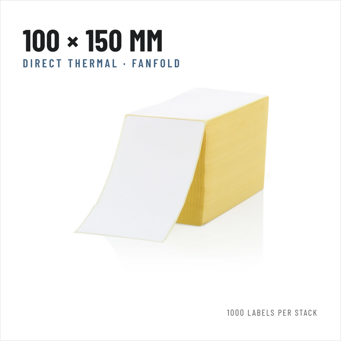 Direct Thermal Shipping Labels 100 x 150 mm, Fanfold Stacks of 1,000