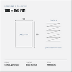 Direct Thermal Shipping Labels 100 x 150 mm, Fanfold Stacks of 1,000