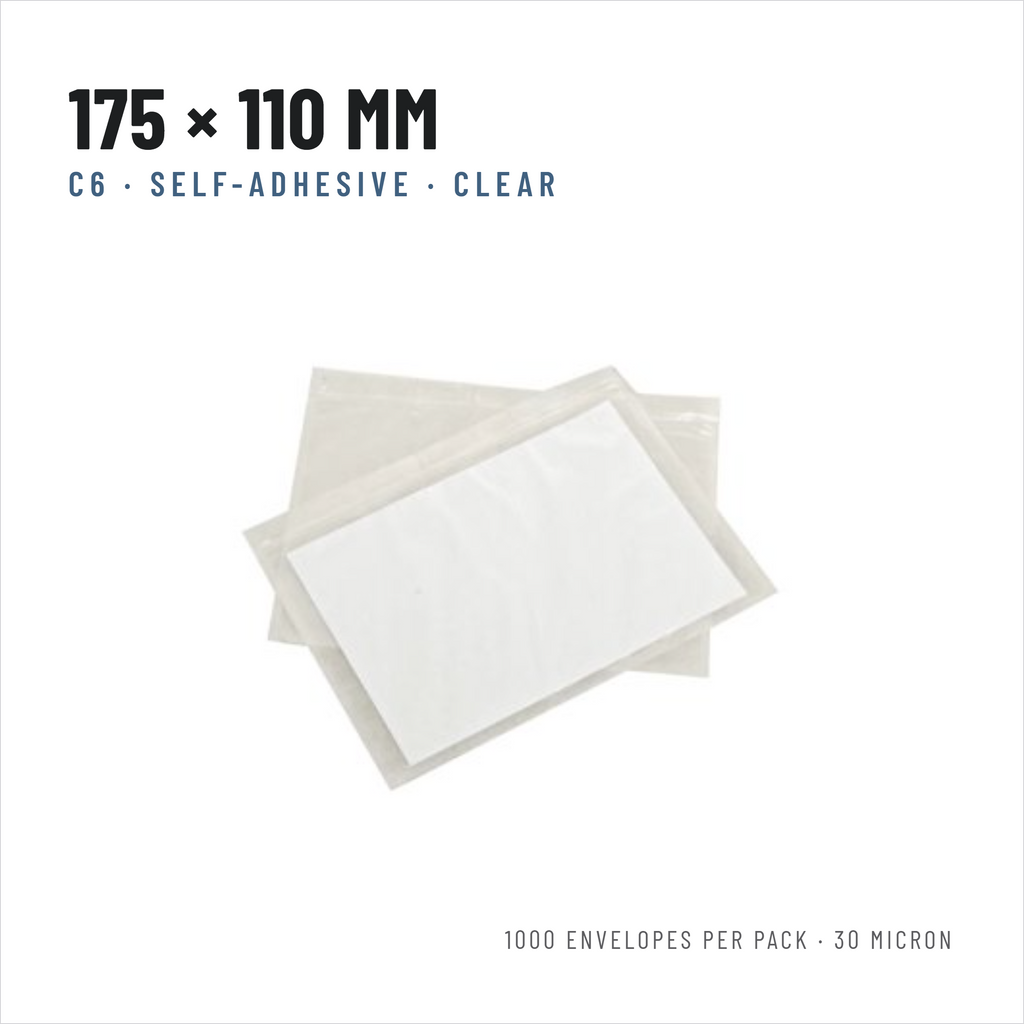 Clear self-adhesive C6 document pouch, 175 x 110 mm with a 15 mm adhesive flap