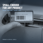 58 x 30 mm thermal labels applied to retail product packaging and shelf edges